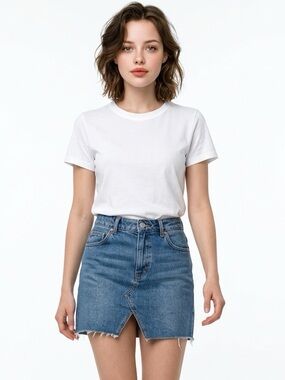 TOPSHOP | Distressed Denim Mini Skirt Front Slit Moto Jean Size 6